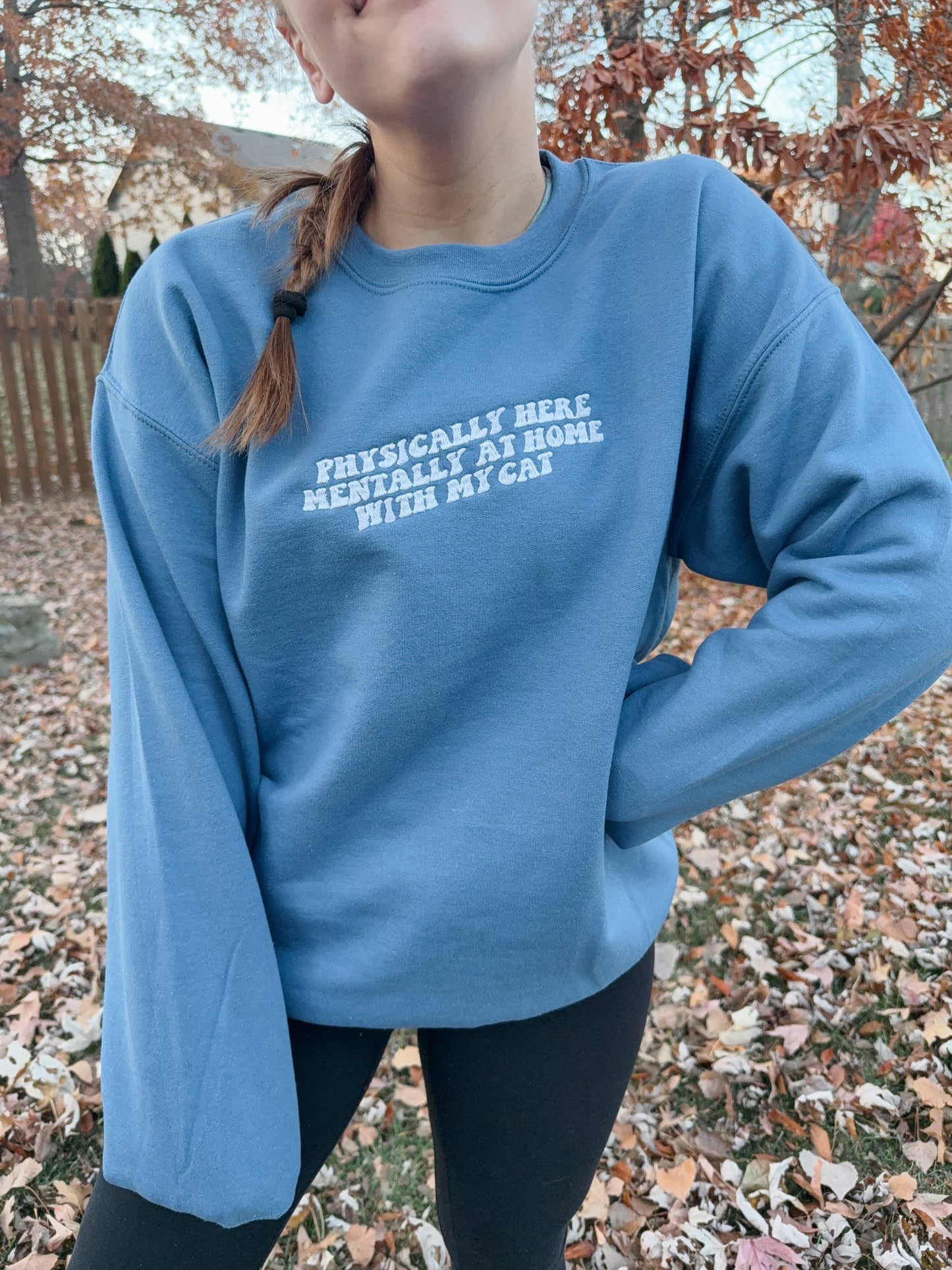 Slate Blue Mentally At Home With My Cat Sweatshirt