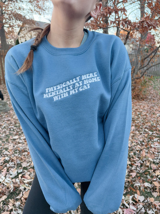 Slate Blue Mentally At Home With My Cat Sweatshirt