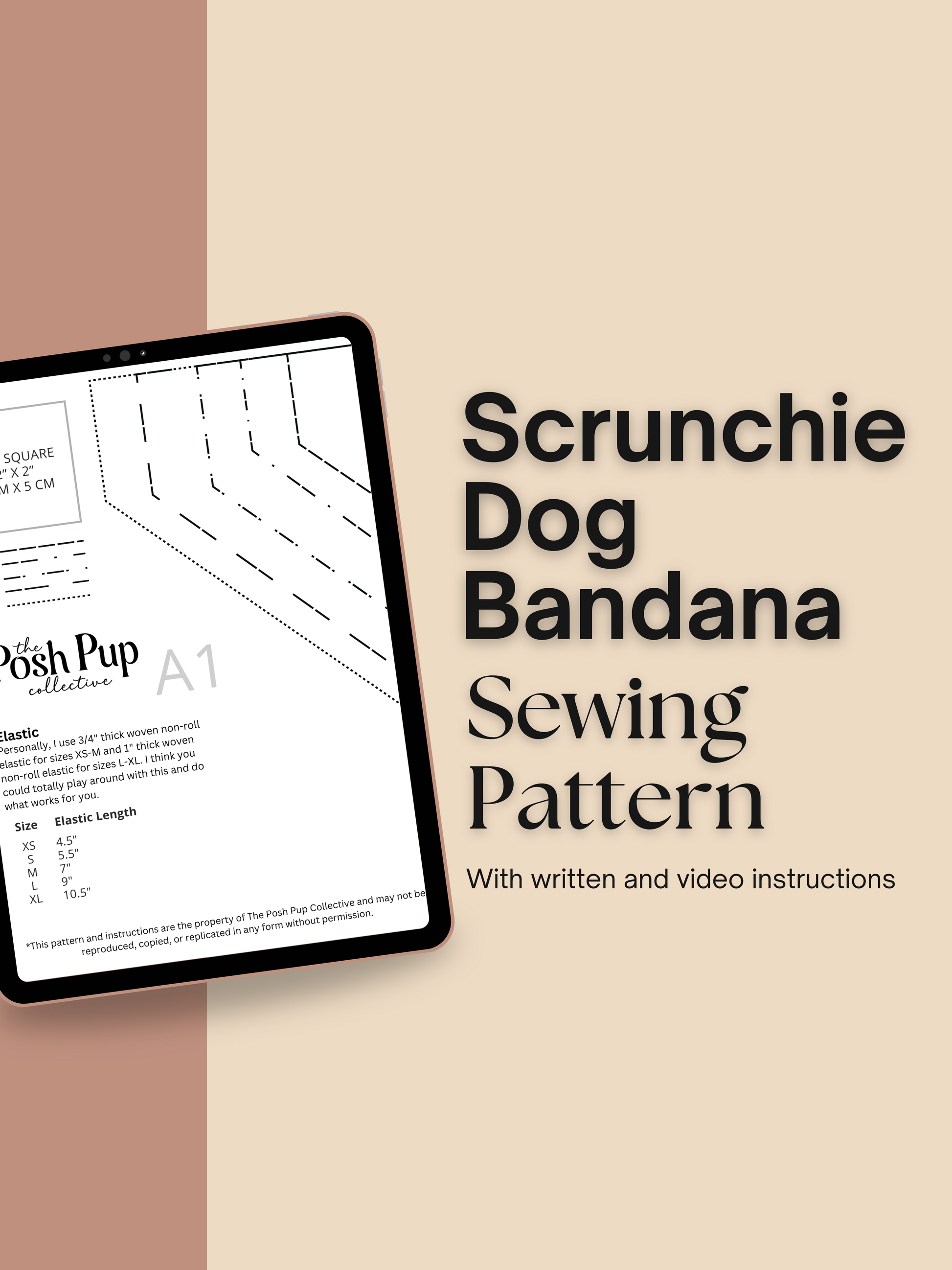 The Posh Pup Scrunchie Bandana Sewing Pattern – Digital PDF – The
